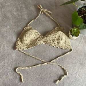 Beige crochet triangle top size small